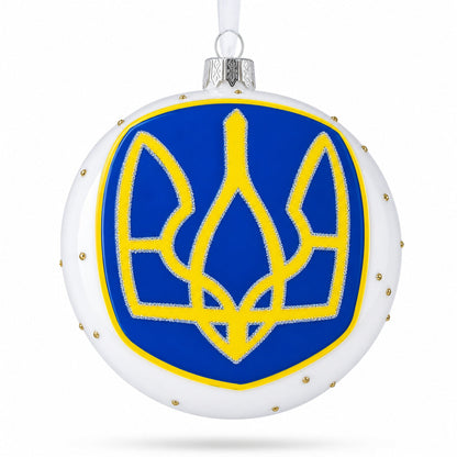 Ukraine Coat of Arms Glass Ball Christmas Ornament 4 Inches