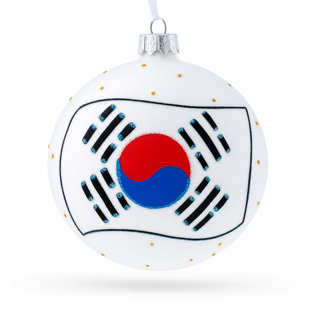 Flag of South Korea Glass Ball Christmas Ornament 4 Inches