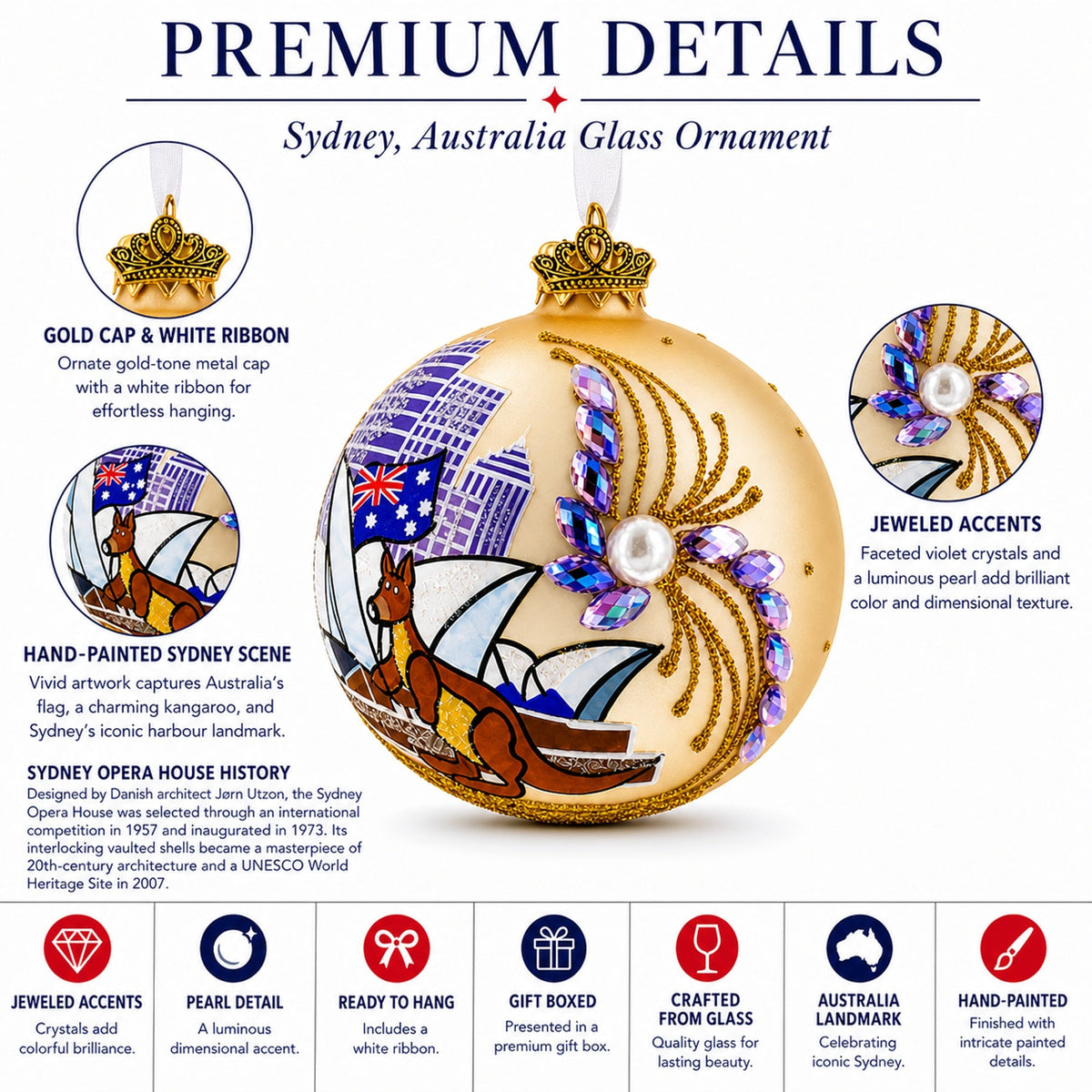 Sydney Opera House, Australia Glass Christmas Ornament 3.25 Inches