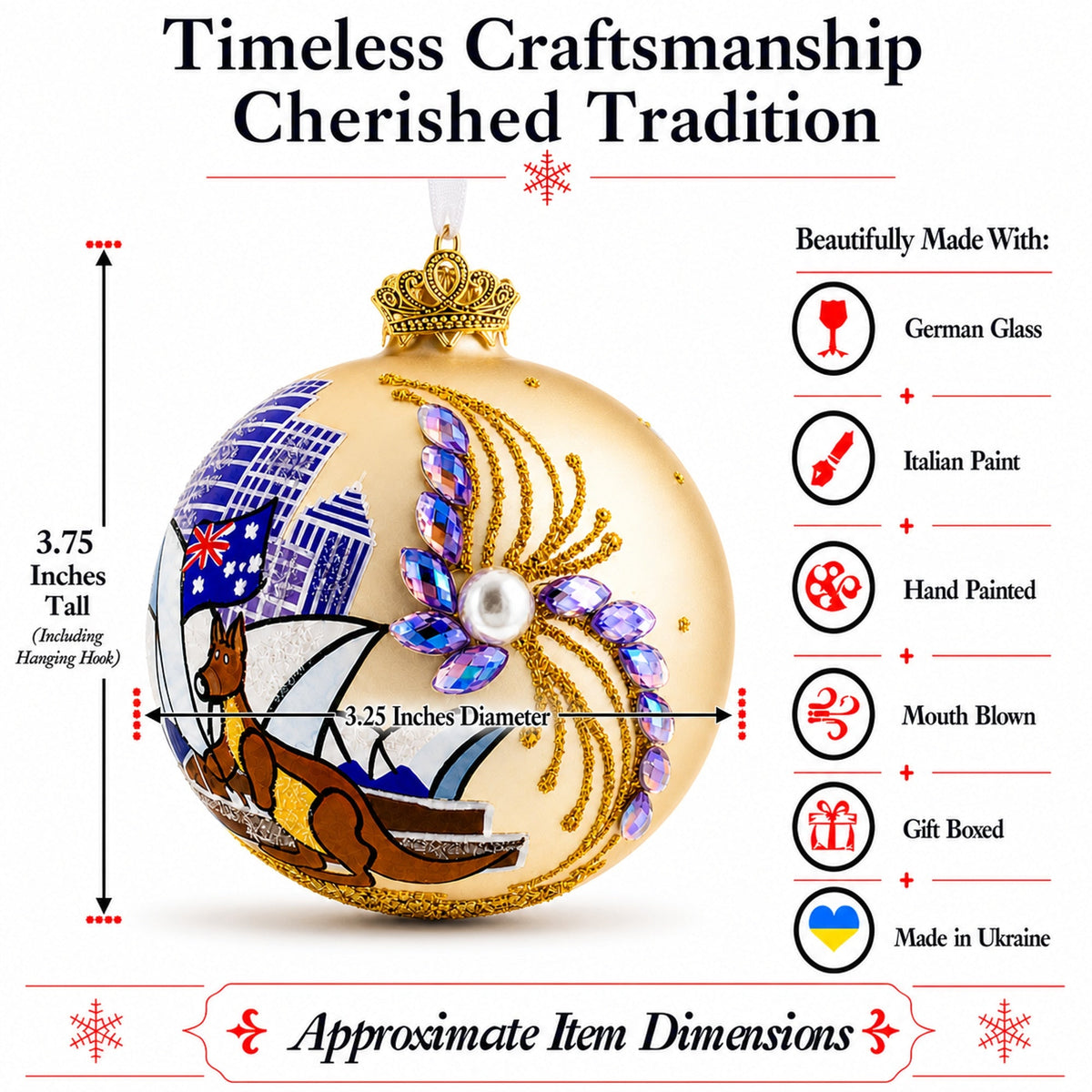 Sydney Opera House, Australia Glass Christmas Ornament 3.25 Inches
