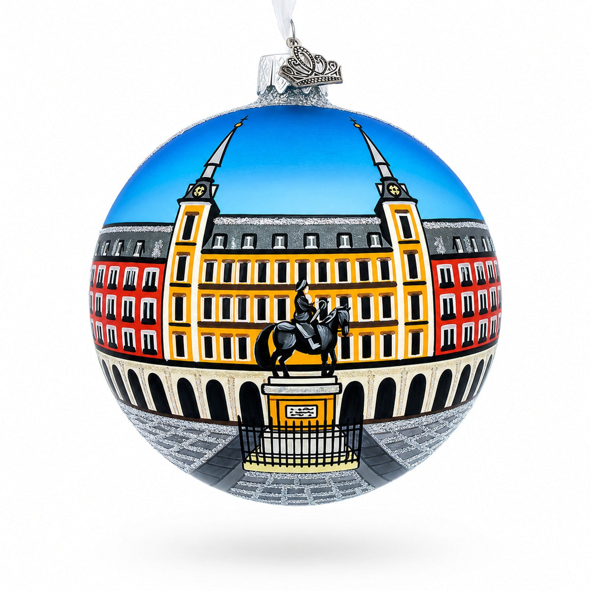 Plaza Mayor, Madrid, Spain Glass Ball Christmas Ornament 4 Inches