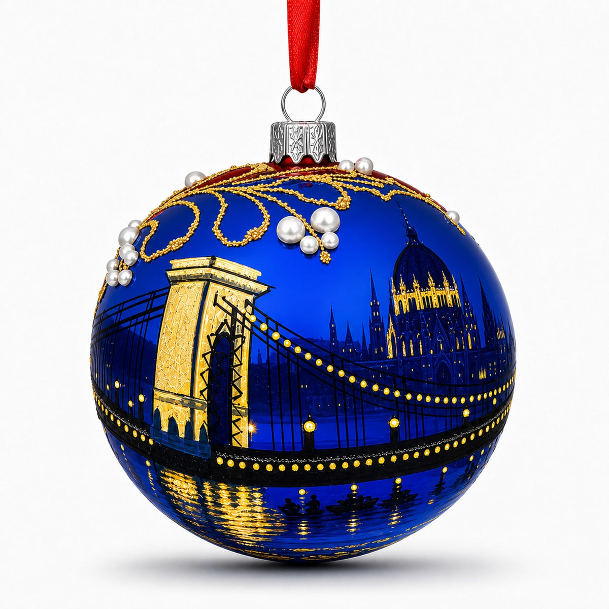 The Szechenyi Chain Bridge, Budapest, Hungary Glass Ball Christmas Ornament 4 Inches