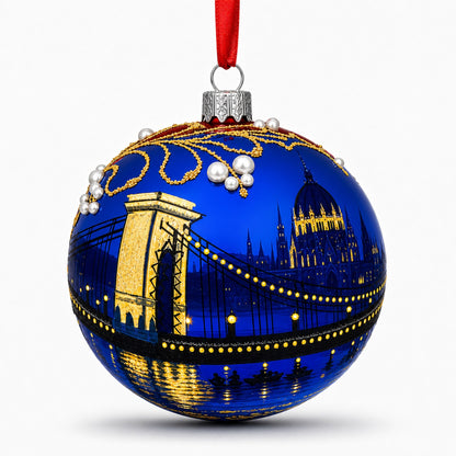 The Szechenyi Chain Bridge, Budapest, Hungary Glass Ball Christmas Ornament 4 Inches