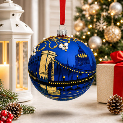 The Szechenyi Chain Bridge, Budapest, Hungary Glass Ball Christmas Ornament 4 Inches