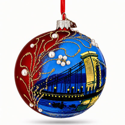 The Szechenyi Chain Bridge, Budapest, Hungary Glass Ball Christmas Ornament 4 Inches