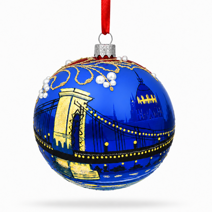 The Szechenyi Chain Bridge, Budapest, Hungary Glass Ball Christmas Ornament 4 Inches