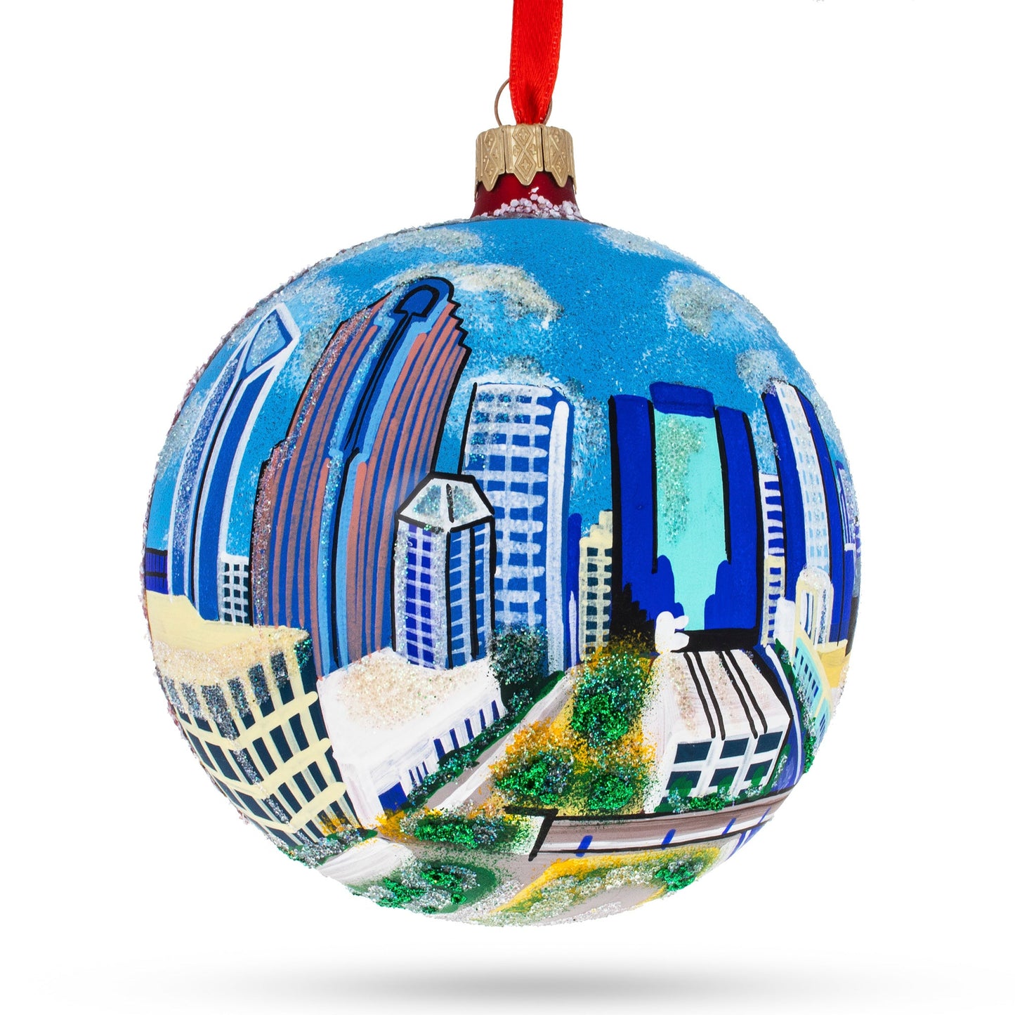 Charlotte, North Carolina Glass Ball Christmas Ornament 4 Inches