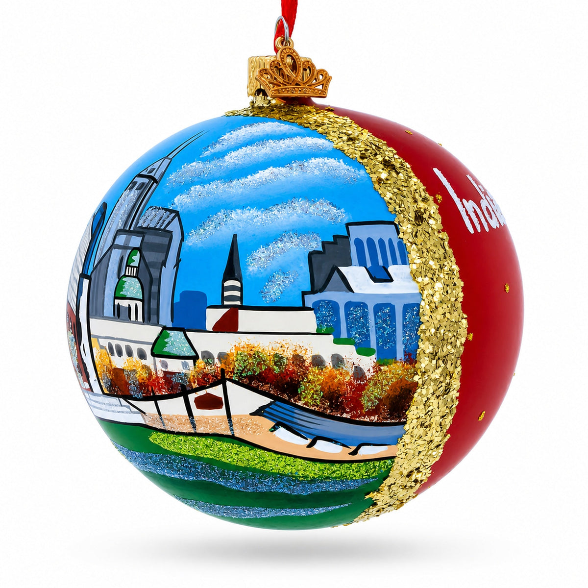 Indianapolis, Indiana Glass Ball Christmas Ornament 4 Inches