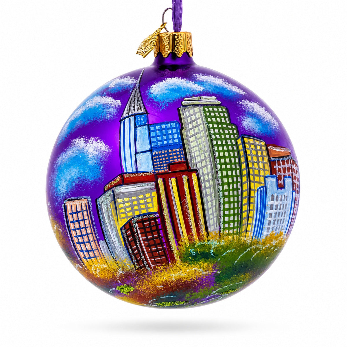 Raleigh, North Carolina Glass Ball Christmas Ornament 4 Inches