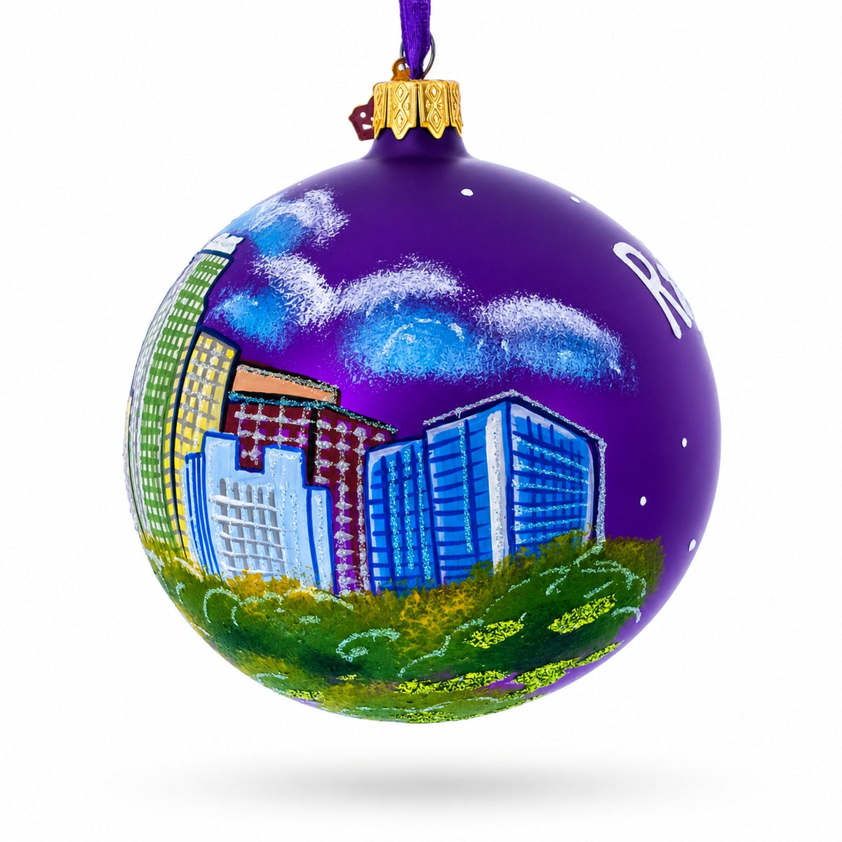 Raleigh, North Carolina Glass Ball Christmas Ornament 4 Inches