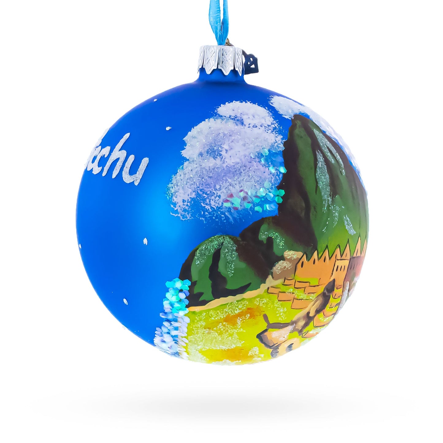 Machu Picchu, Peru Glass Christmas Ball Ornament 4 Inches