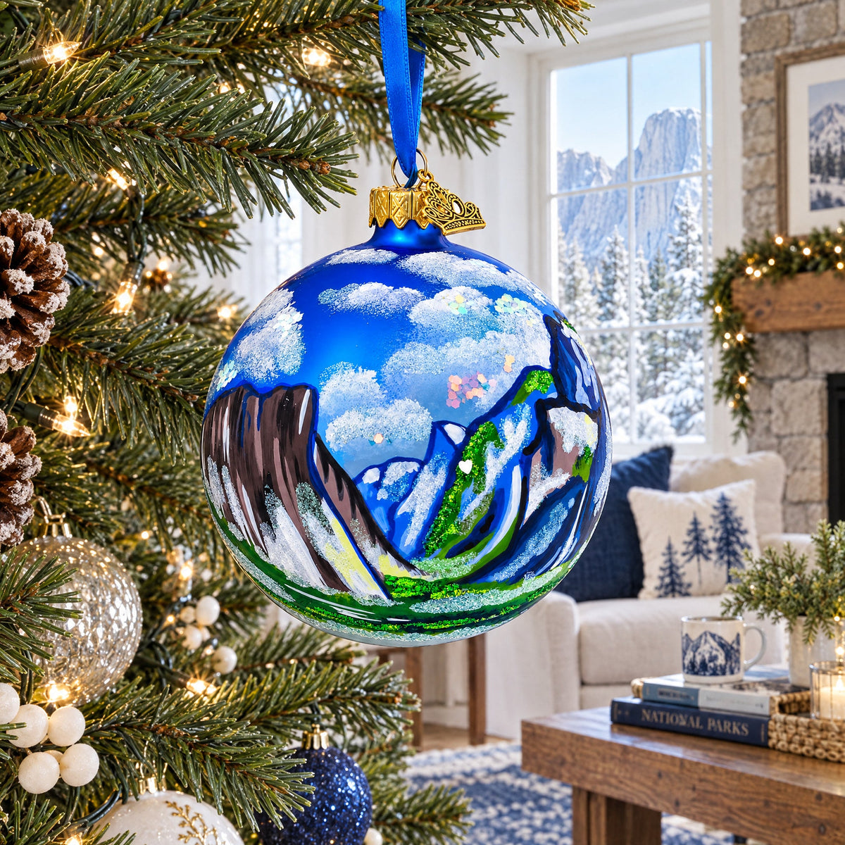 Yosemite National Park, Sierra Nevada California Glass Ball Christmas Ornament 4 Inches