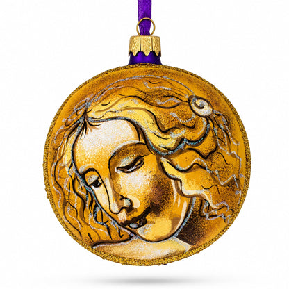 Leonardo Da Vinci's 'Head of A Woman' Glass Ball Christmas Ornament 4 Inches