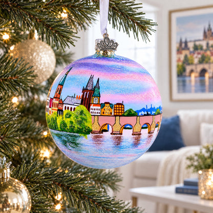 Karluv Most, Prague, Czech Republic Glass Ball Christmas Ornament 4 Inches