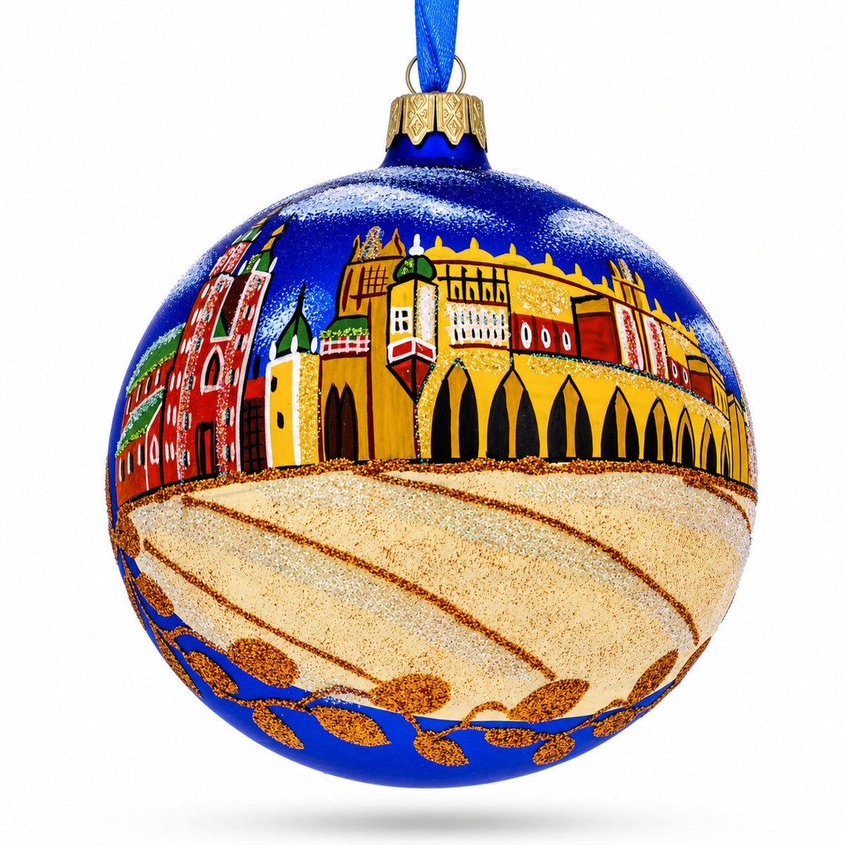 Market Square, Krakow, Poland Glass Ball Christmas Ornament 4 Inches