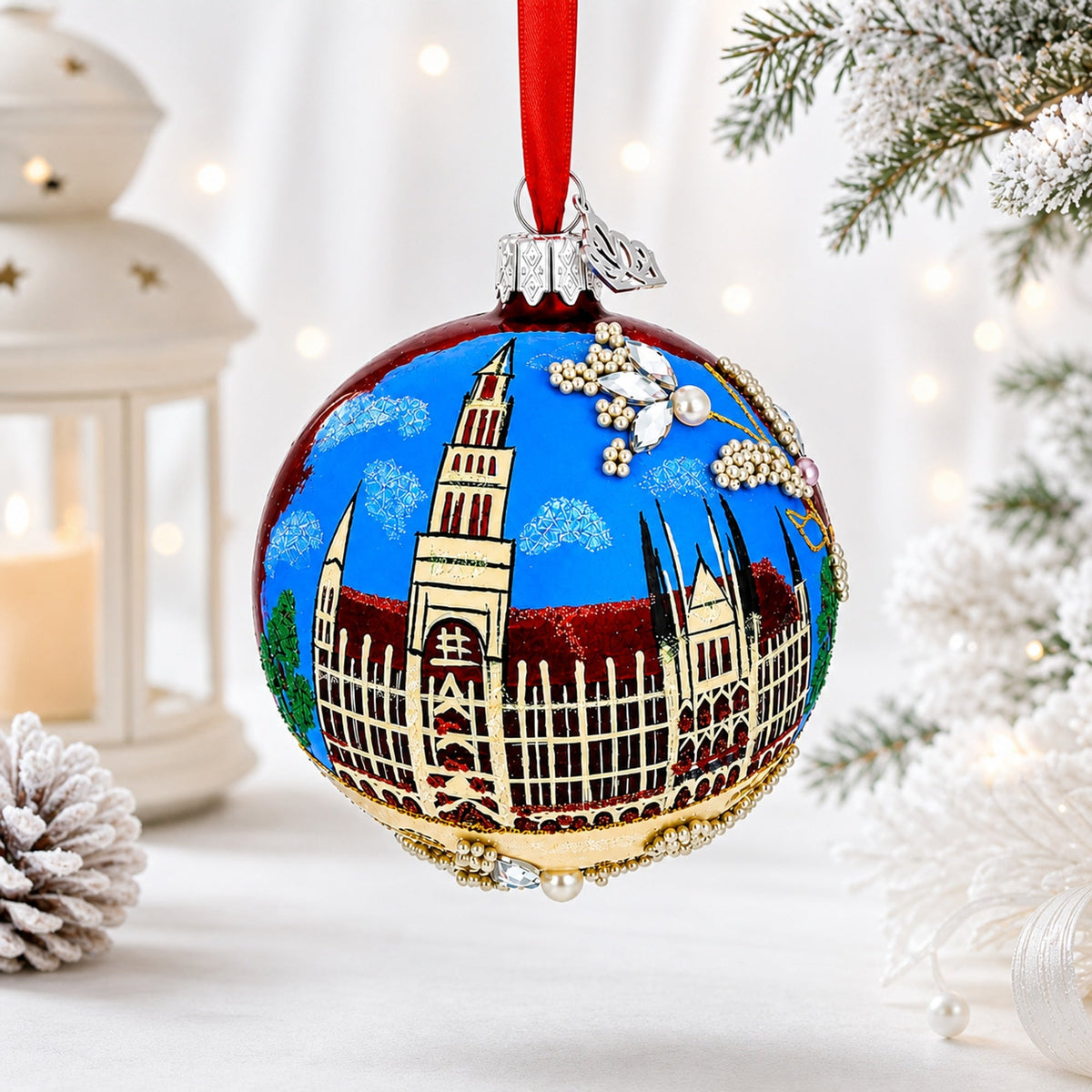 Marienplatz in Munich, Germany Glass Ball Christmas Ornament 3.25 Inches