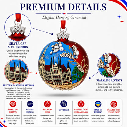 Marienplatz in Munich, Germany Glass Ball Christmas Ornament 3.25 Inches