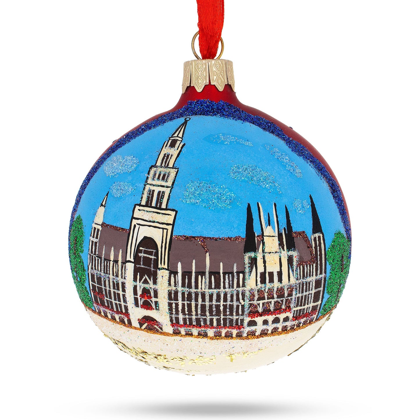 Marienplatz in Munich, Germany Glass Ball Christmas Ornament 3.25 Inches
