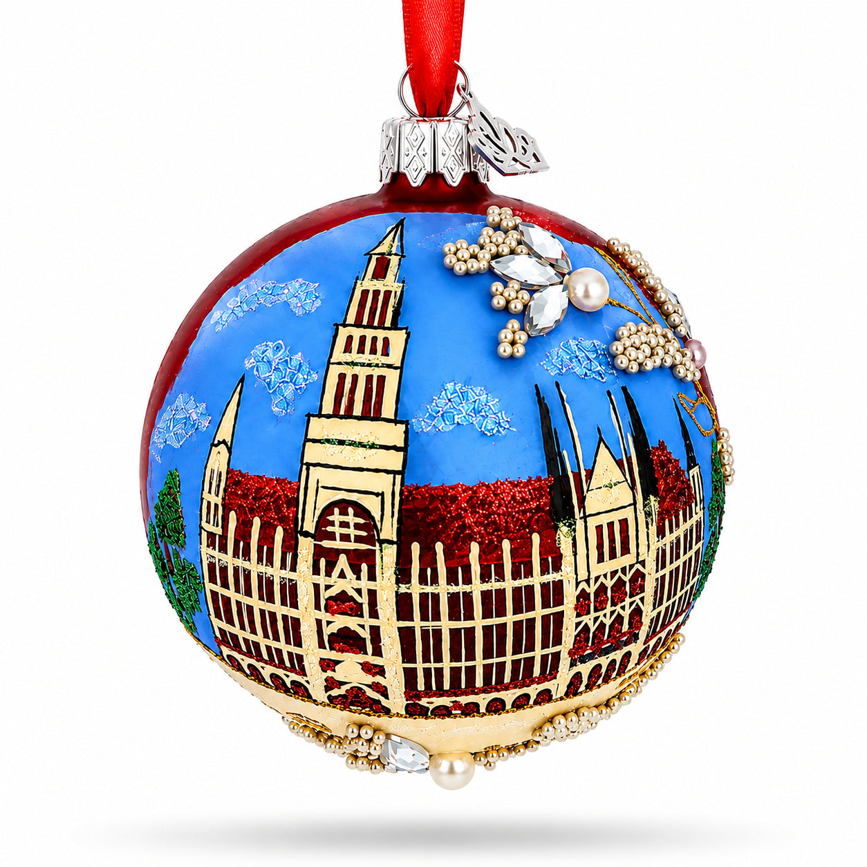Marienplatz in Munich, Germany Glass Ball Christmas Ornament 3.25 Inches