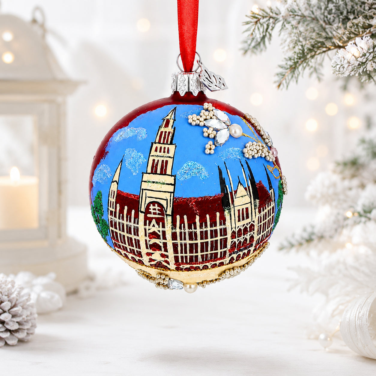Marienplatz in Munich, Germany Glass Ball Christmas Ornament 3.25 Inches