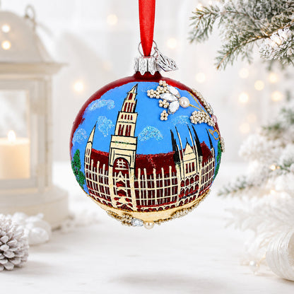 Marienplatz in Munich, Germany Glass Ball Christmas Ornament 3.25 Inches