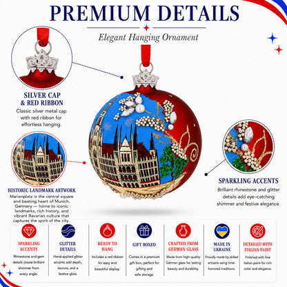 Marienplatz in Munich, Germany Glass Ball Christmas Ornament 3.25 Inches