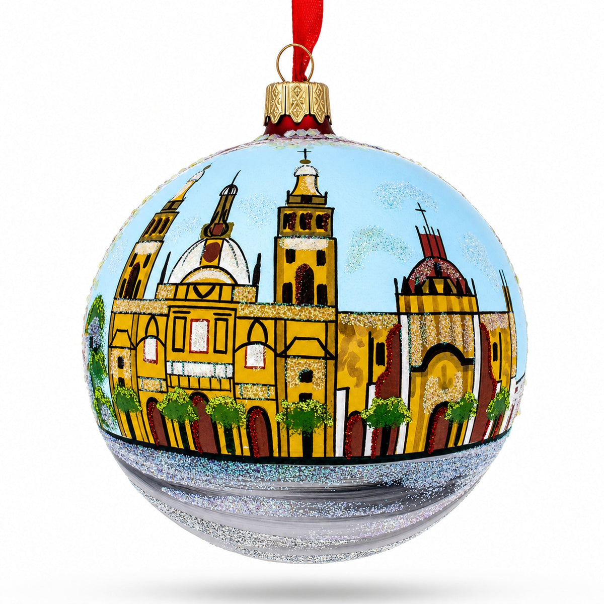 Zocalo, Mexico City, Mexico Glass Ball Christmas Ornament 4 Inches