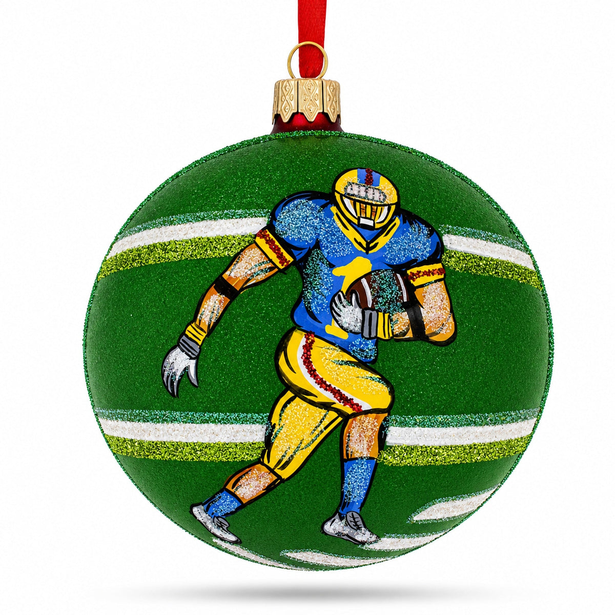 Football Player Glass Ball Christmas Sports Ornament 4 Inches