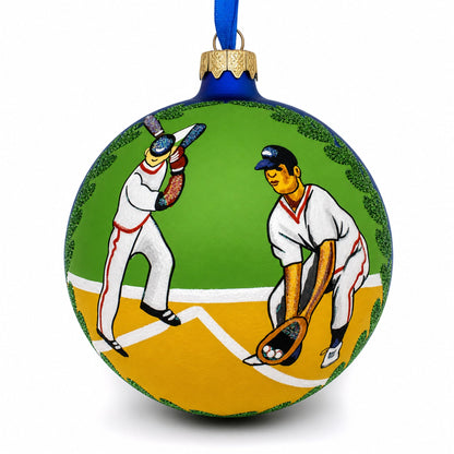 Baseball Players Glass Ball Christmas Ornament 4 Inches
