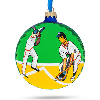 Baseball Players Glass Ball Christmas Ornament 4 Inches