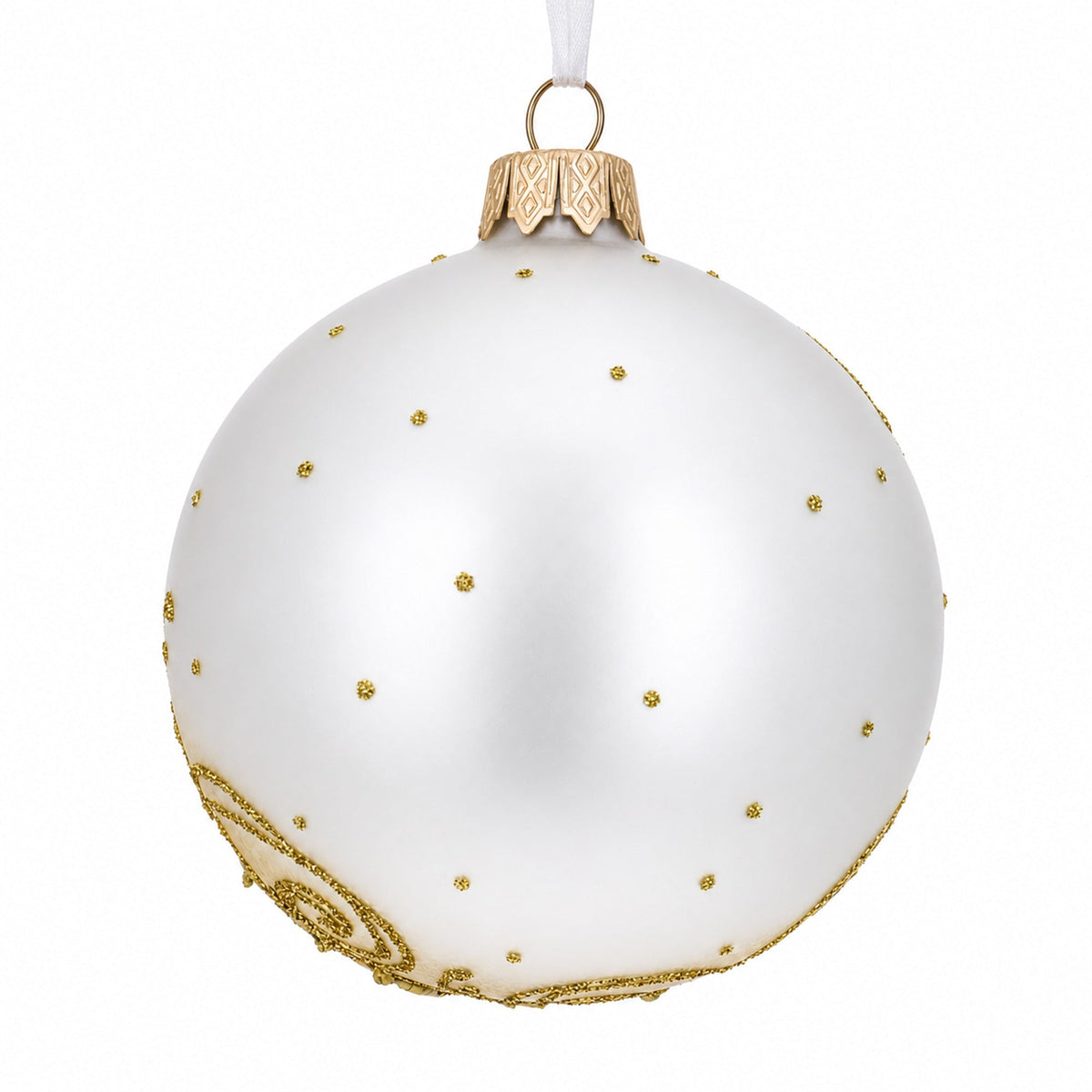 Embossed Roses Bouquet on Pristine White Glass Ball Christmas Ornament 3.25 Inches