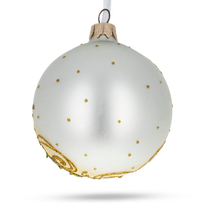 Embossed Roses Bouquet on Pristine White Glass Ball Christmas Ornament 3.25 Inches
