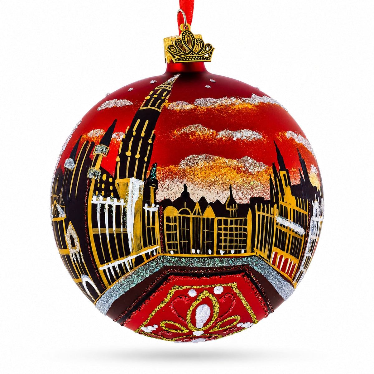 The Grand Place, Brussels, Belgium Glass Ball Christmas Ornament 4 Inches