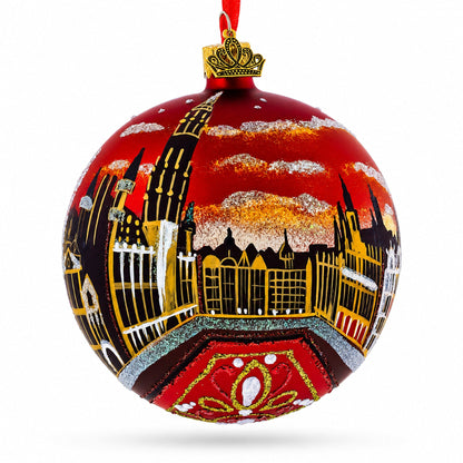 The Grand Place, Brussels, Belgium Glass Ball Christmas Ornament 4 Inches