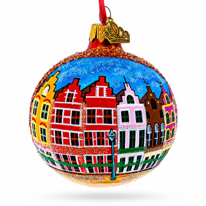 Markt of Bruges, Belgium Glass Ball Christmas Ornament 3.25 Inches