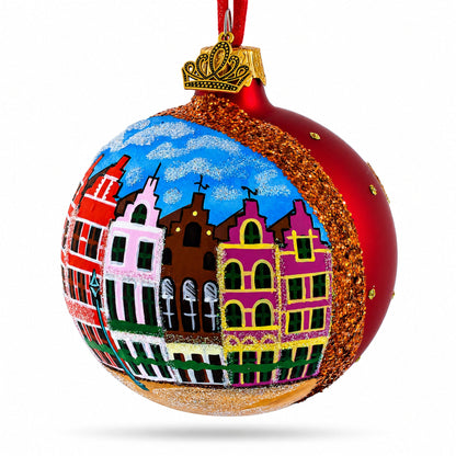 Markt of Bruges, Belgium Glass Ball Christmas Ornament 3.25 Inches