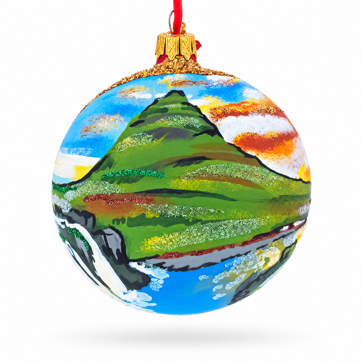 Kirkjufell Mountain, Iceland Glass Ball Christmas Ornament 4 Inches