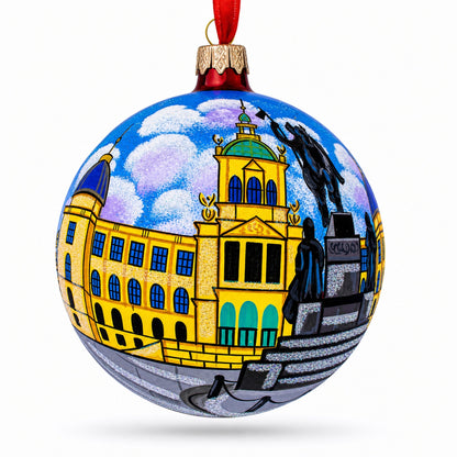 Statue of St Wenceslas, Prague, Czech Republic Glass Ball Christmas Ornament 4 Inches