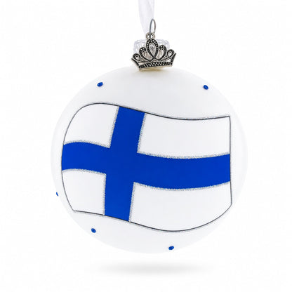 Flag of Finland Glass Ball Christmas Ornament 3.25 Inches