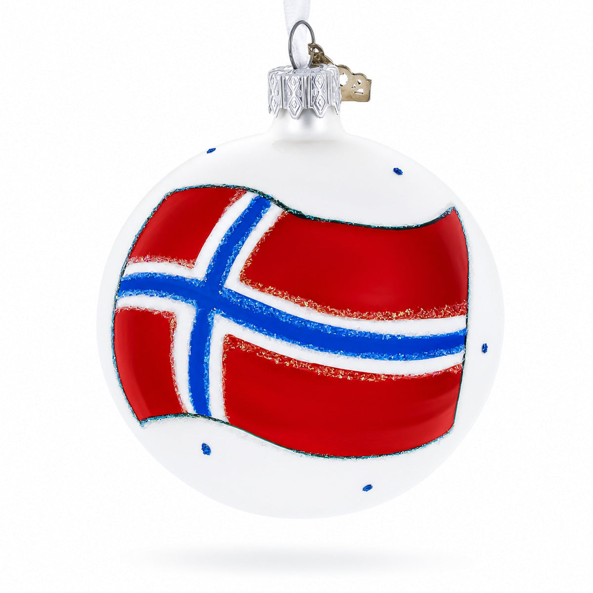 Flag of Norway Glass Ball Christmas Ornament 3.25 Inches