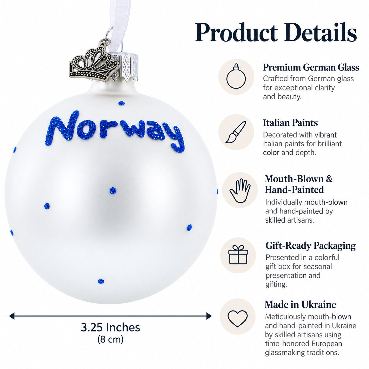 Flag of Norway Glass Ball Christmas Ornament 3.25 Inches