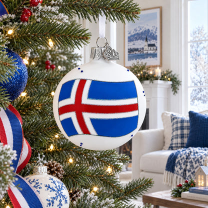 Flag of Iceland Glass Ball Christmas Ornament 3.25 Inches