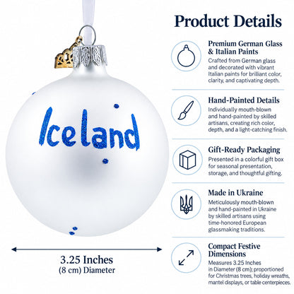 Flag of Iceland Glass Ball Christmas Ornament 3.25 Inches