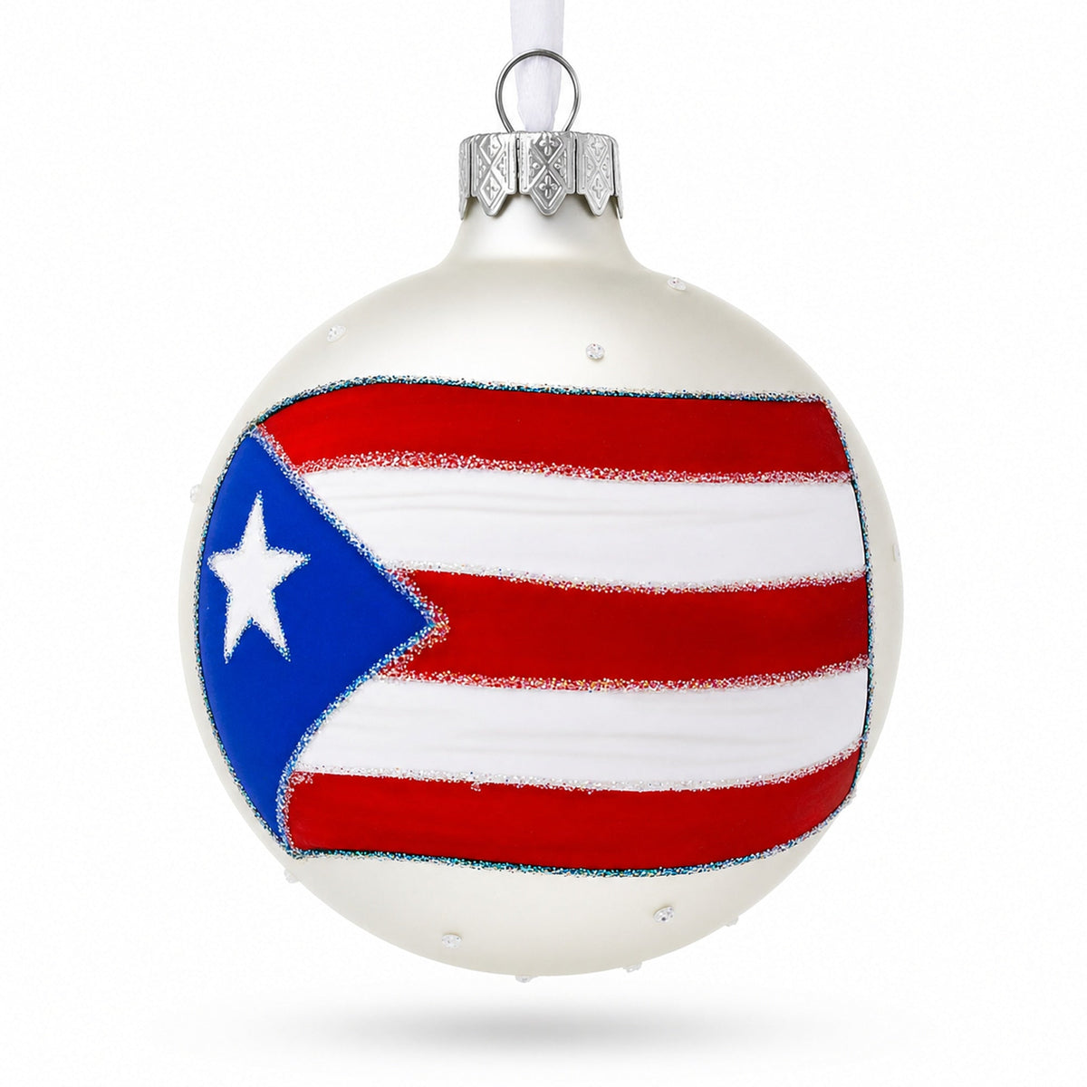 Flag of Puerto Rico Glass Ball Christmas Ornament 3.25 Inches