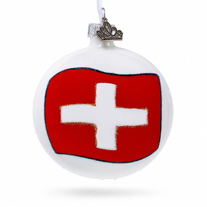 Flag of Switzerland Glass Ball Christmas Ornament 3.25 Inches