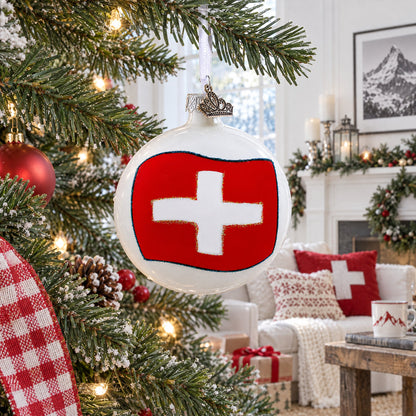 Flag of Switzerland Glass Ball Christmas Ornament 3.25 Inches