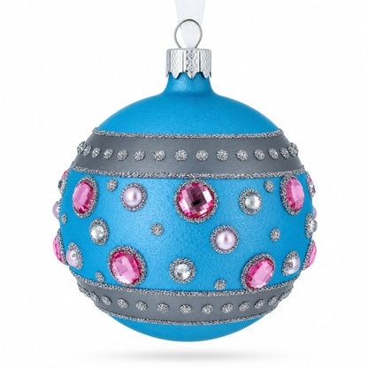 Sapphires and Diamonds Art Nouveau Design Glass Ball Christmas Ornament 3.25 Inches