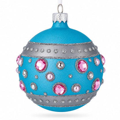 Sapphires and Diamonds Art Nouveau Design Glass Ball Christmas Ornament 3.25 Inches