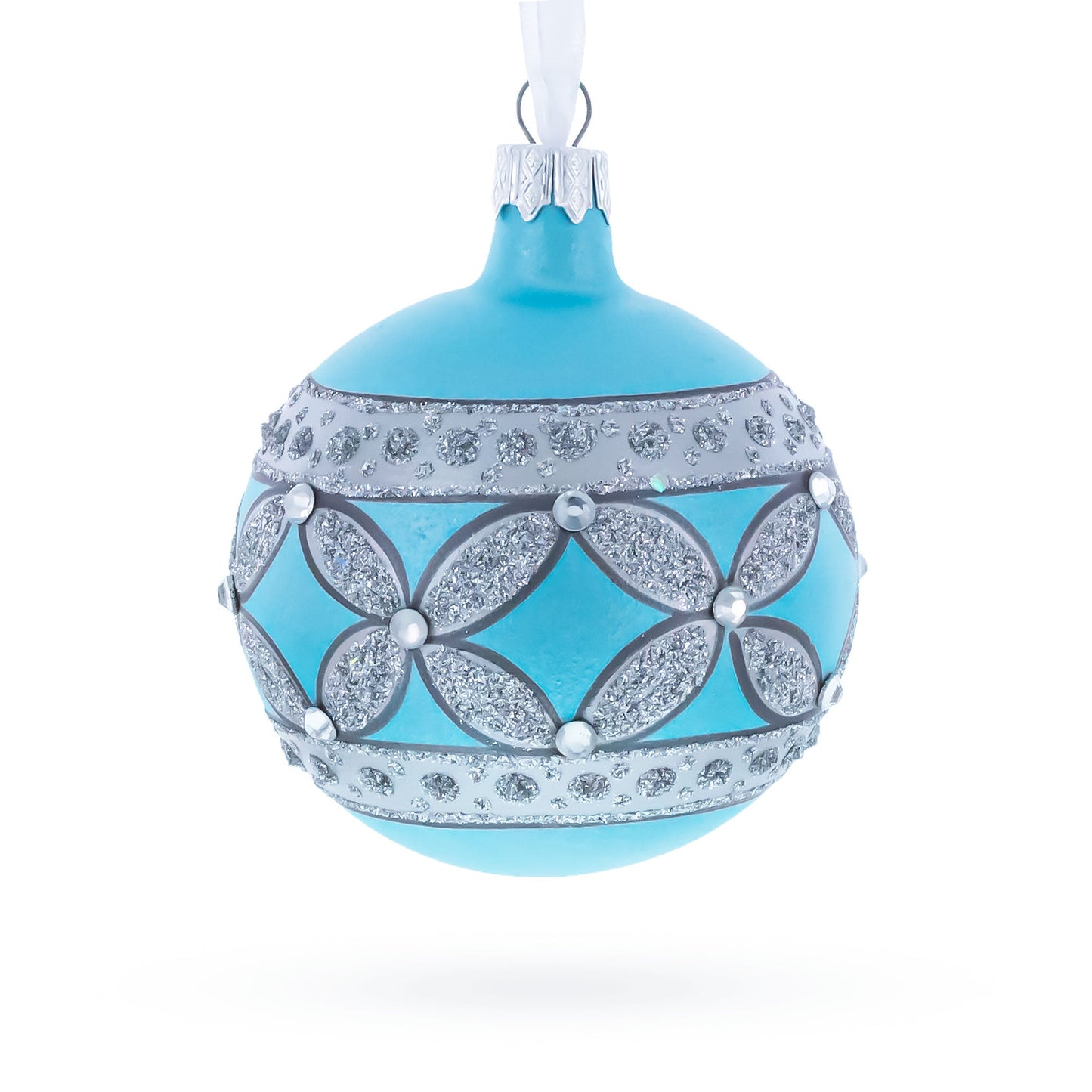 American Art Nouveau Cross with Diamonds Glass Ball Christmas Ornament 3.25 Inches