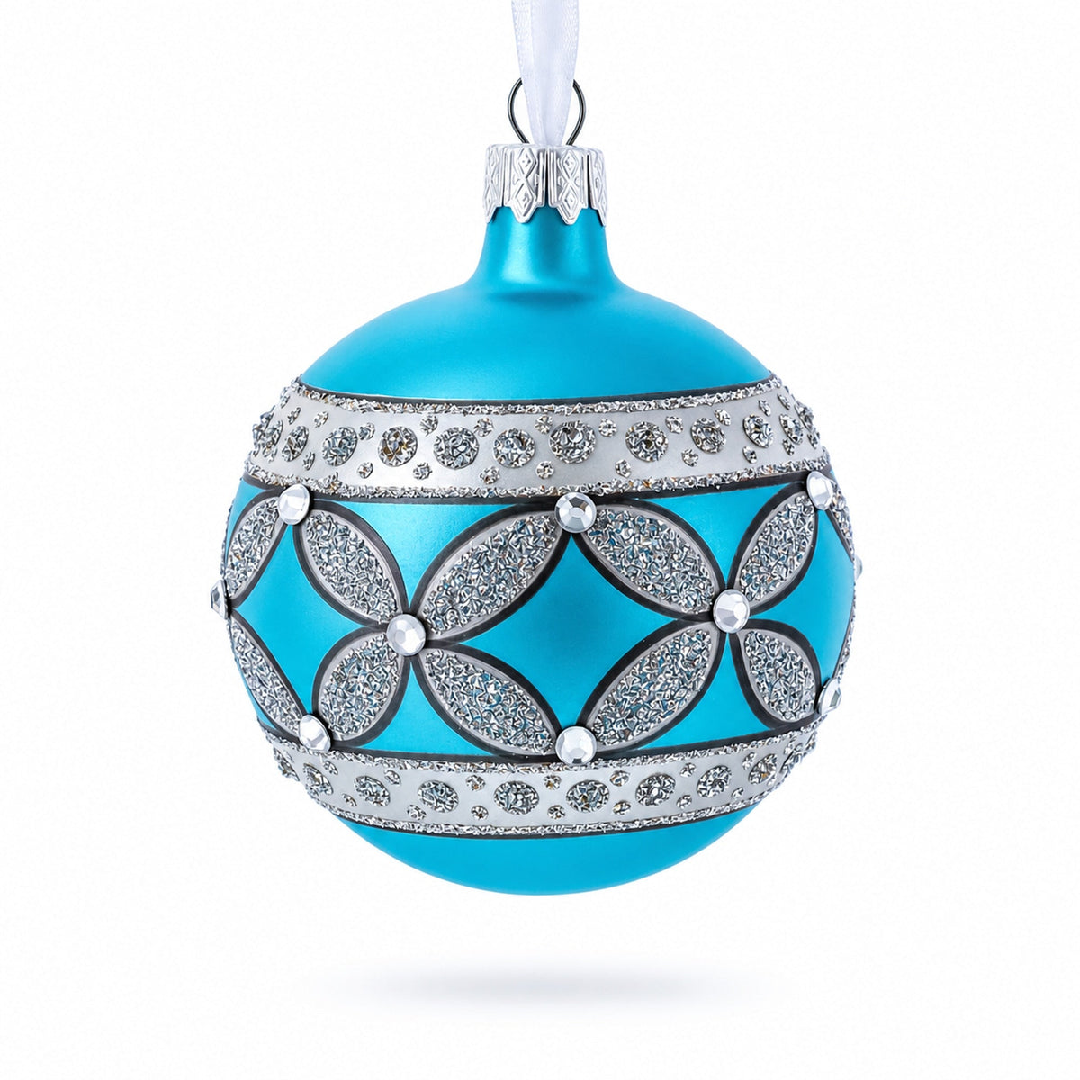 American Art Nouveau Cross with Diamonds Glass Ball Christmas Ornament 3.25 Inches